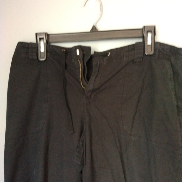 Black Long Convertable Capris Pants Travel /Outdoor Gear 4 pockets Tie waist - Picture 6 of 7